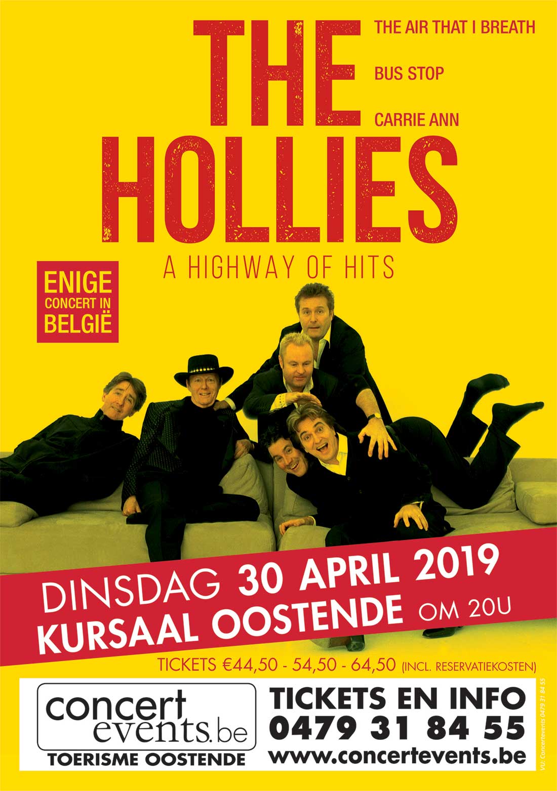 Legendarische Hollies spelen 30 april 2019 éénmalig in Kursaal Oostende